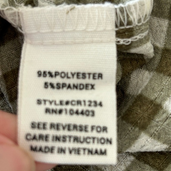 NWT Olive Green Gingham Short Sleeve Top Preppy Cottagecore Large Fairycore Boho - Picture 6 of 6